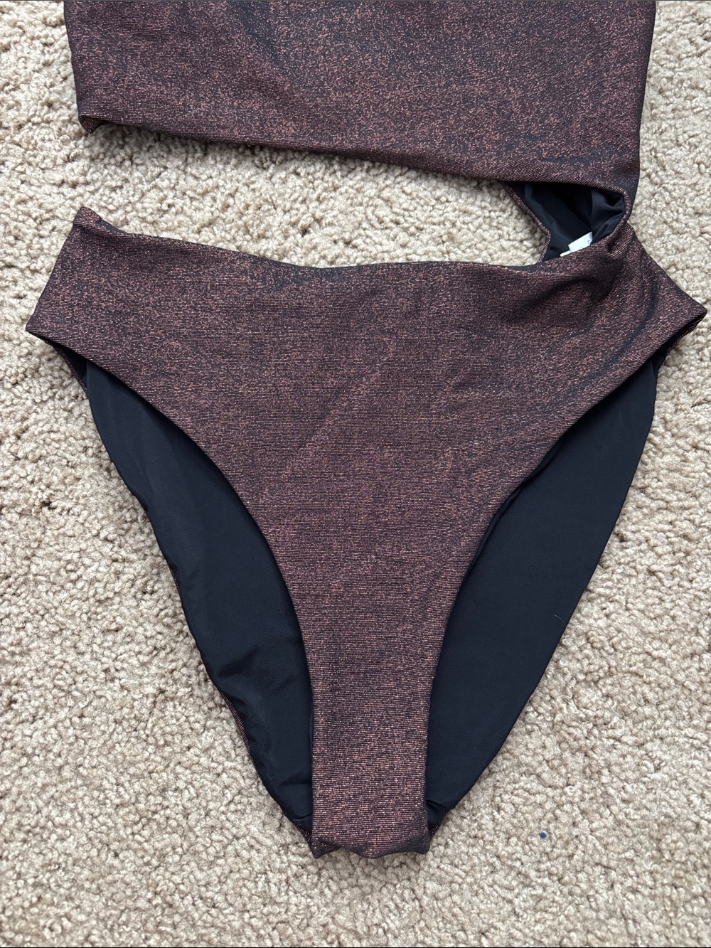 Sara Cristina One-Shoulder Cutout Shimmery Copper Bikini, worn once - Picture 3 of 4